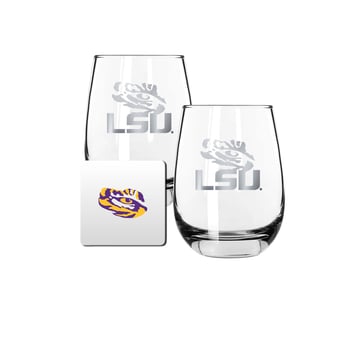 The Memory Company LSU Tigers 15oz. Stemless Wine Glass & Coaster Set