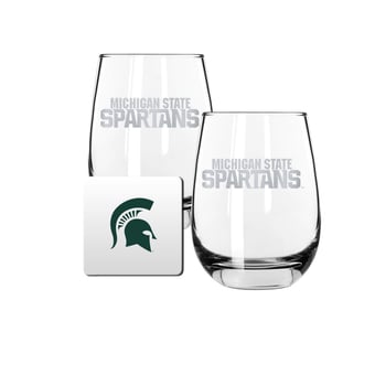 The Memory Company Michigan State Spartans 15oz. Stemless Wine Glass & Coaster Set