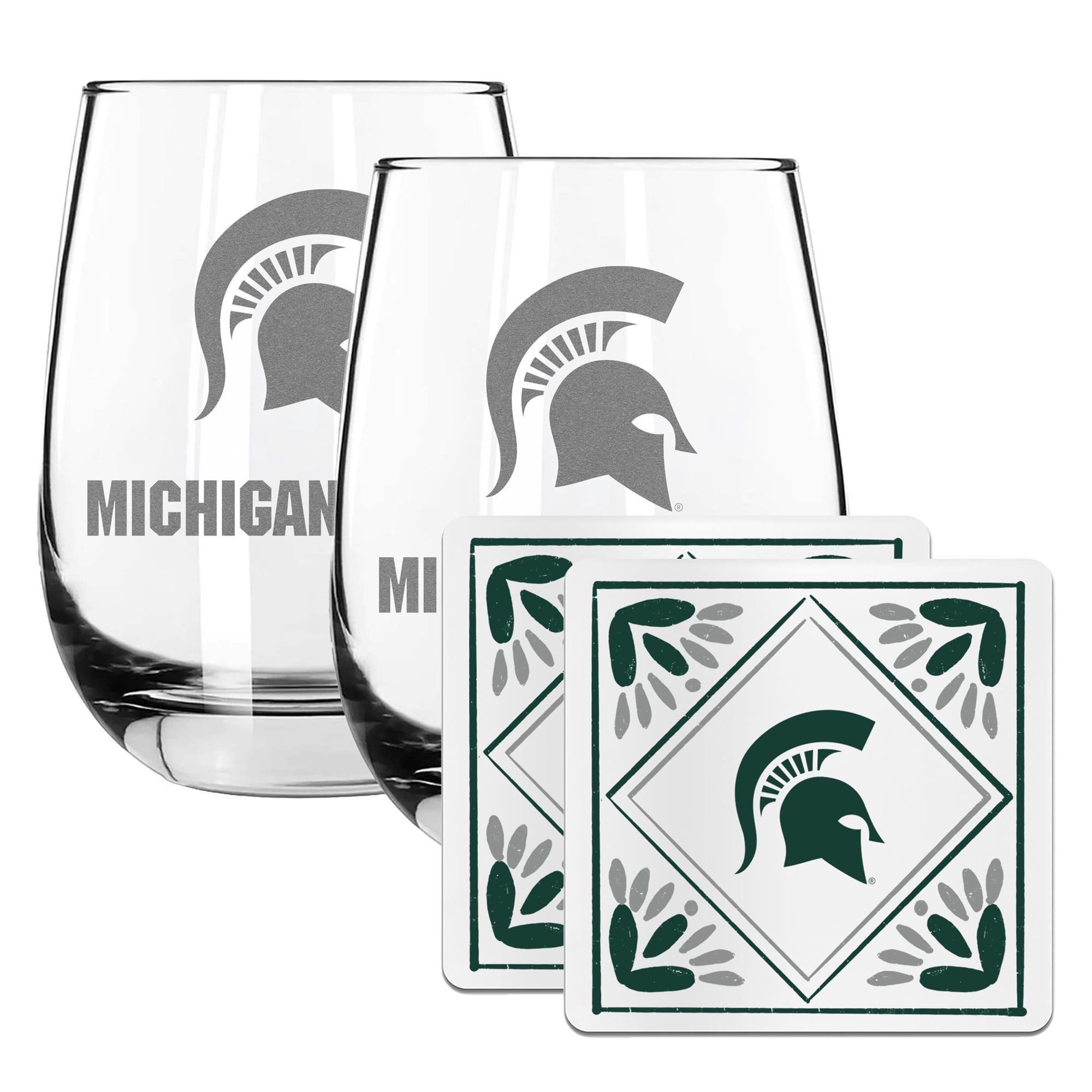 The Memory Company Michigan State Spartans 15oz. Stemless Wine Glass & Coaster Set