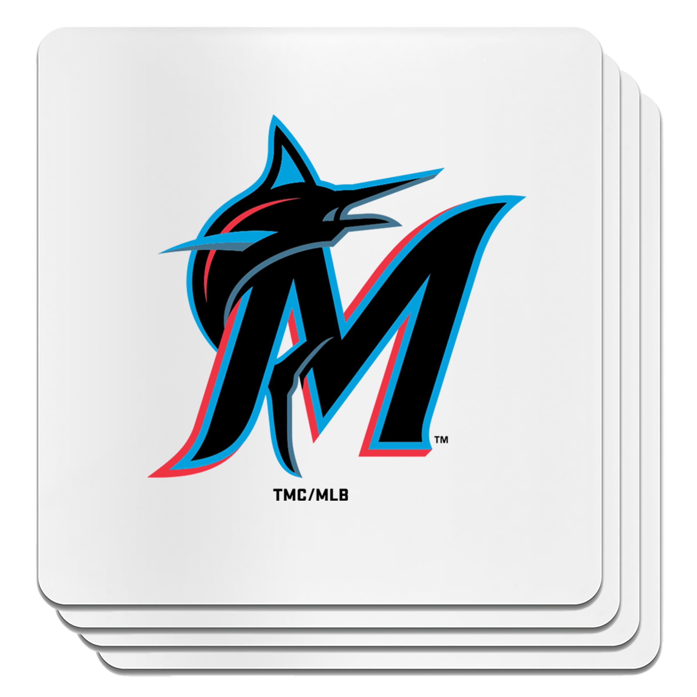 The Memory Company Miami Marlins Square Ceramic Coaster Set