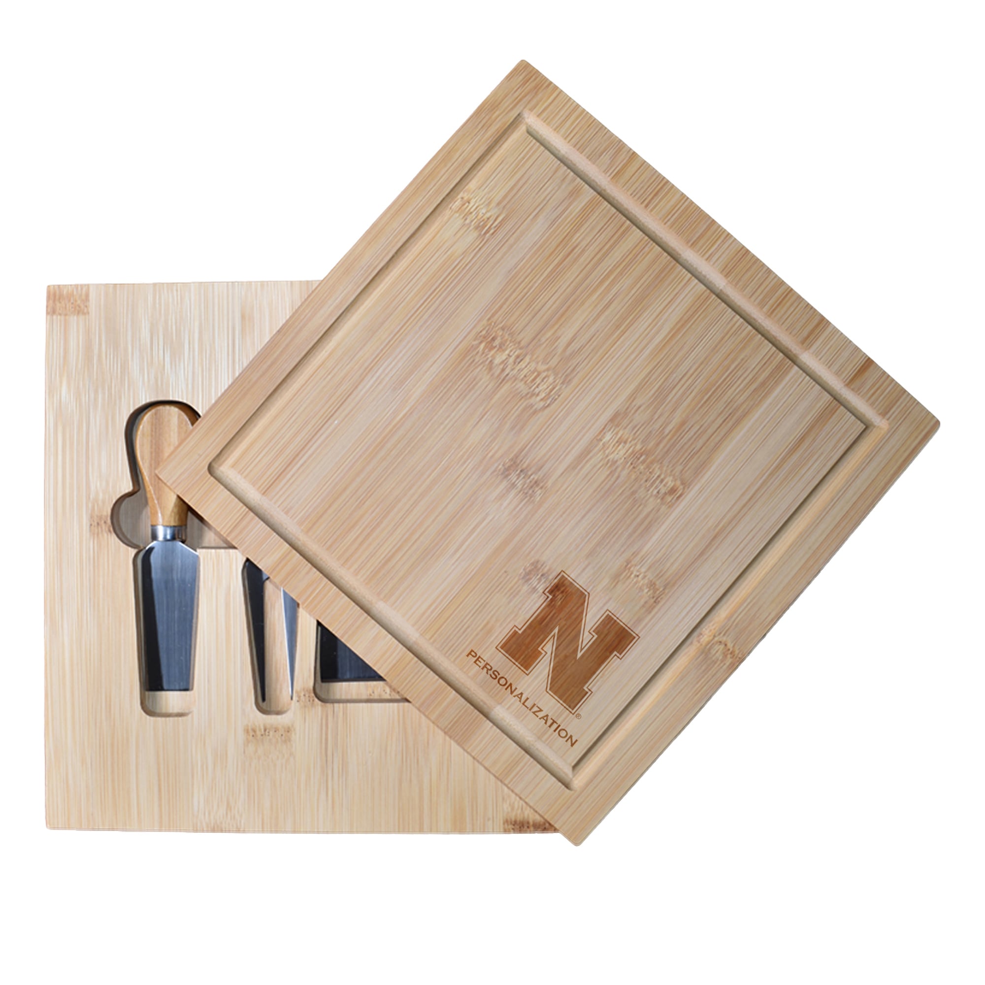 Nebraska Huskers Customized Bamboo Cutting Board with Utensils