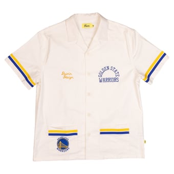 Men's Duvin Designs Co. Cream Golden State Warriors League Of Leisure Button-Up Cabana Shirt