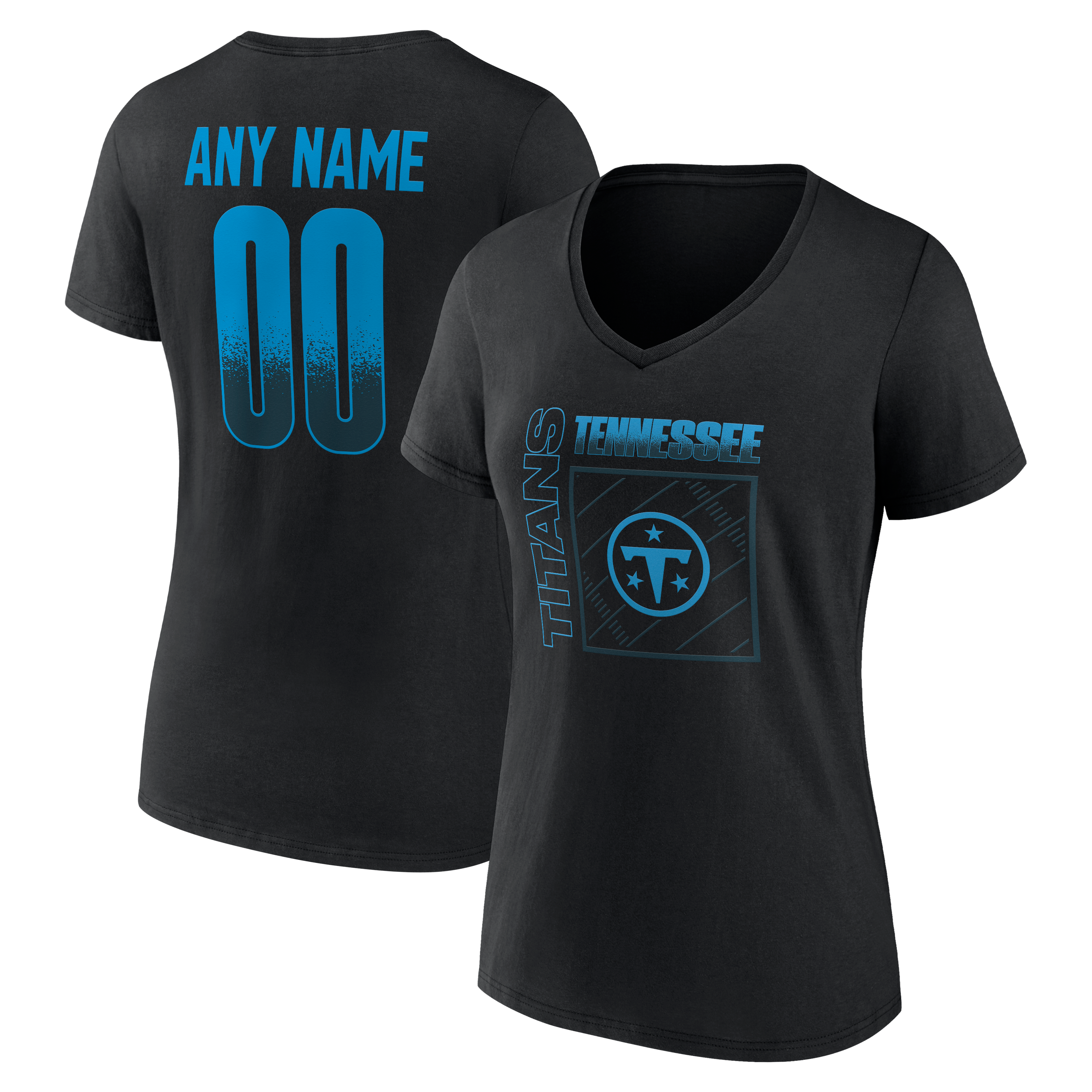 Women's Black Tennessee Titans Home Field Pop Personalized Name & Number V-Neck T-Shirt