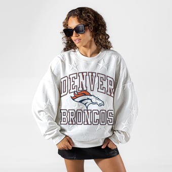 Women's Gameday Couture White Denver Broncos Big Play Energy Tonal Star Embossed Sweatshirt