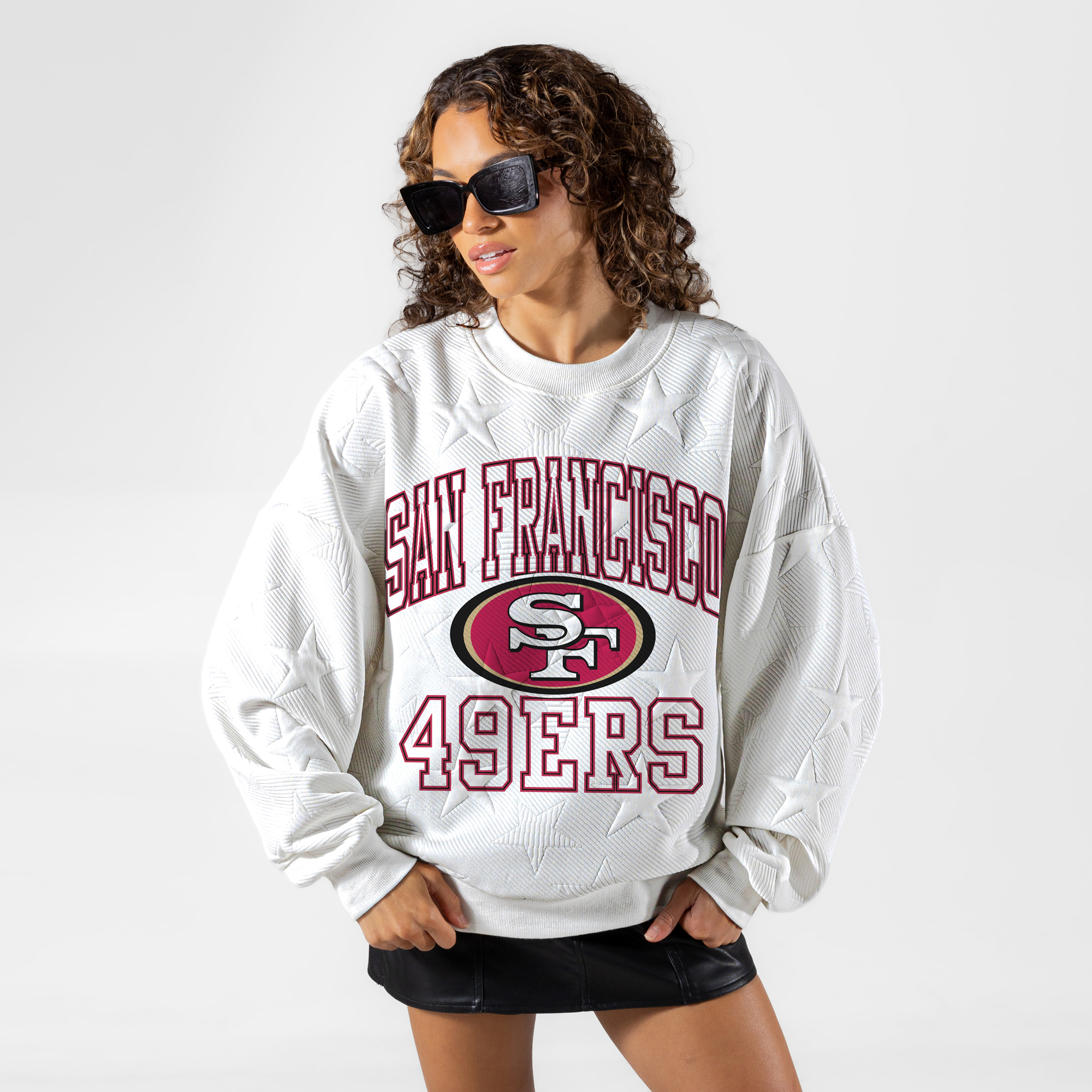 Gameday Couture Women's White San Francisco 49ers Big Play Energy Tonal Star Embossed Sweatshirt - White