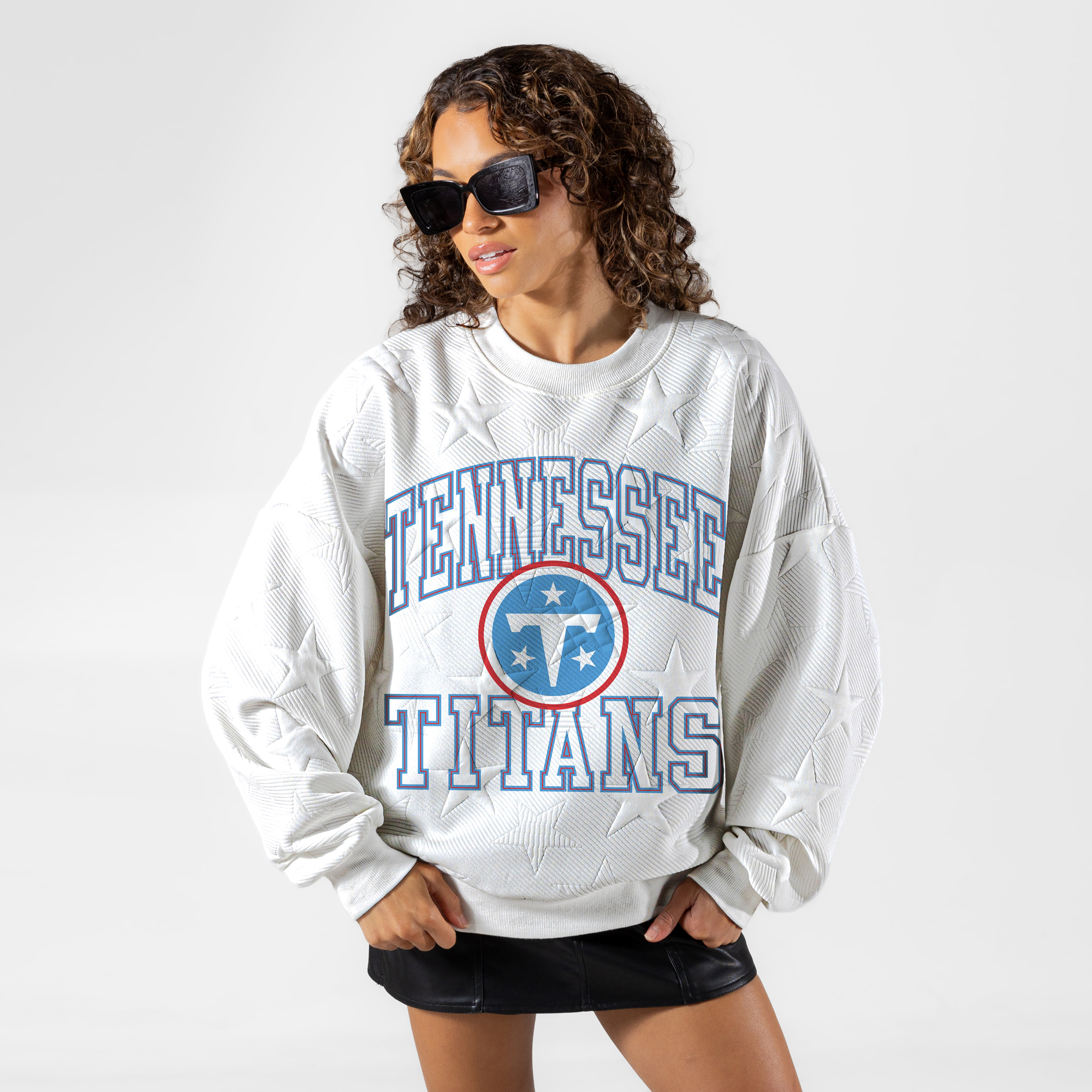Women's Gameday Couture White Tennessee Titans Big Play Energy Tonal Star Embossed Sweatshirt