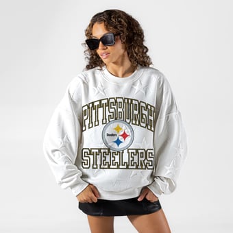 Women's Gameday Couture White Pittsburgh Steelers Big Play Energy Tonal Star Embossed Sweatshirt