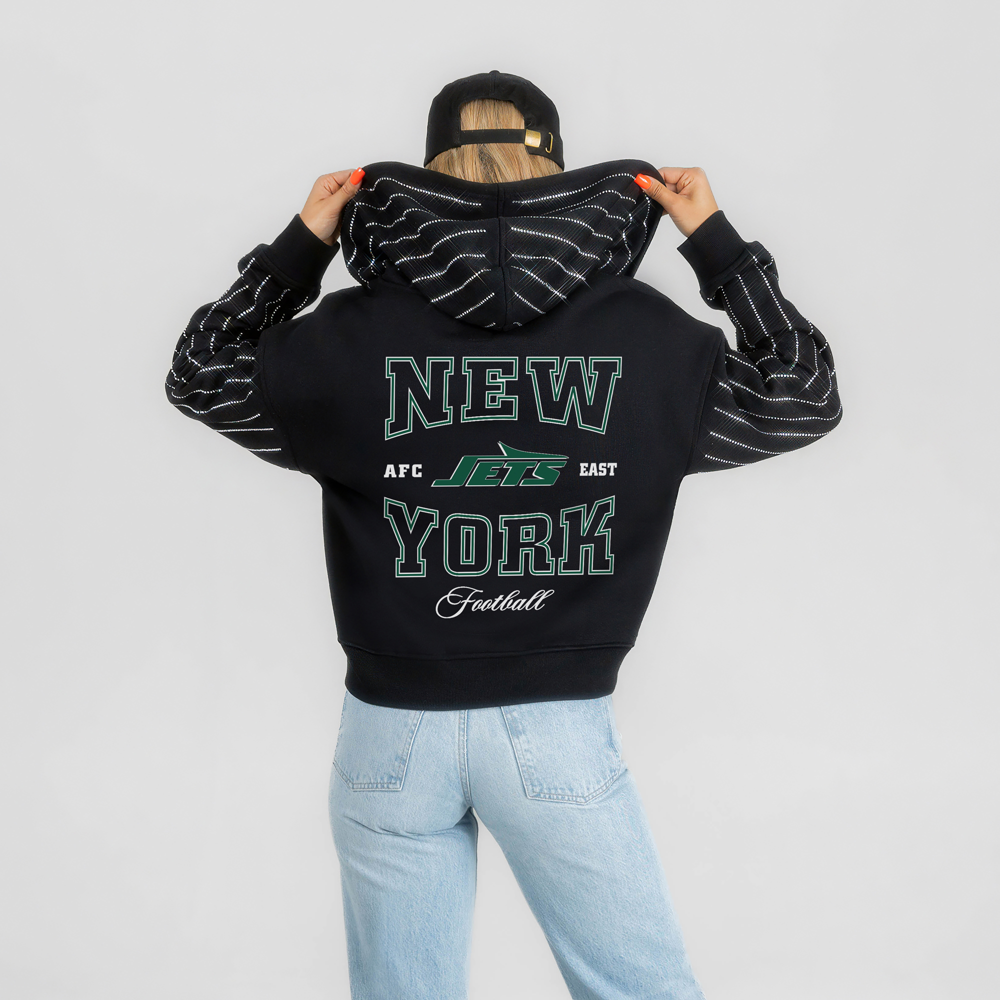 Women's Gameday Couture Black New York Jets Eyes on the Prize Mid-Crop Full-Zip Hoodie