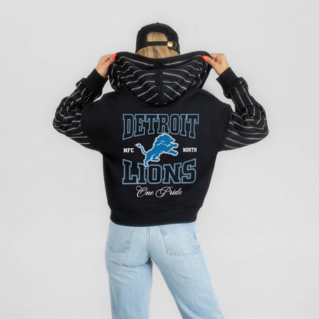 Women's Gameday Couture Black Detroit Lions Eyes on the Prize Mid-Crop Full-Zip Hoodie