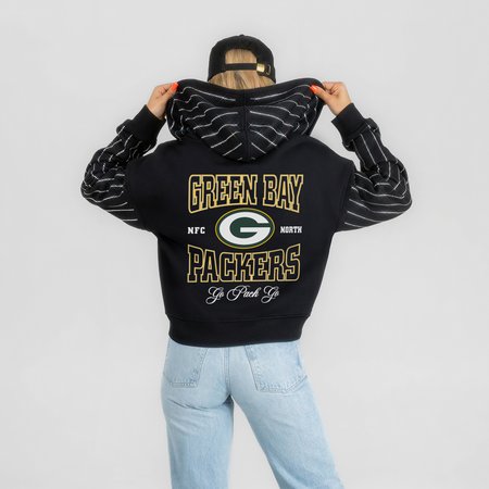 Women's Gameday Couture Black Green Bay Packers Eyes on the Prize Mid-Crop Full-Zip Hoodie