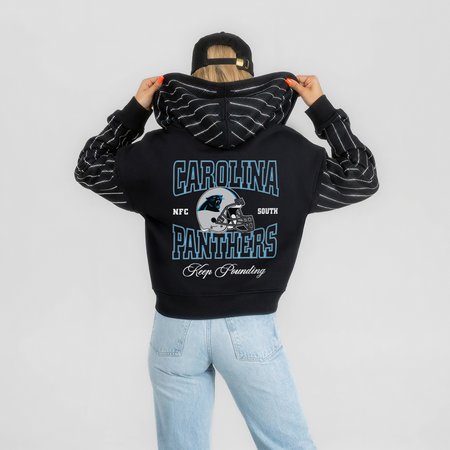 Women's Gameday Couture Black Carolina Panthers Eyes on the Prize Mid-Crop Full-Zip Hoodie