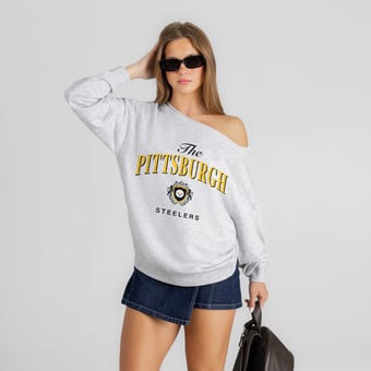 Women's Gameday Couture Ash Pittsburgh Steelers Offsides Energy Off-Shoulder Sweatshirt