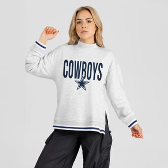 Women's Gameday Couture Ash Dallas Cowboys Rally Point Contrast Stripe Mock Neck Sweatshirt