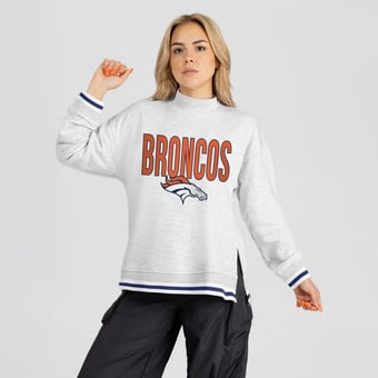 Women's Gameday Couture Ash Denver Broncos Rally Point Contrast Stripe Mock Neck Sweatshirt