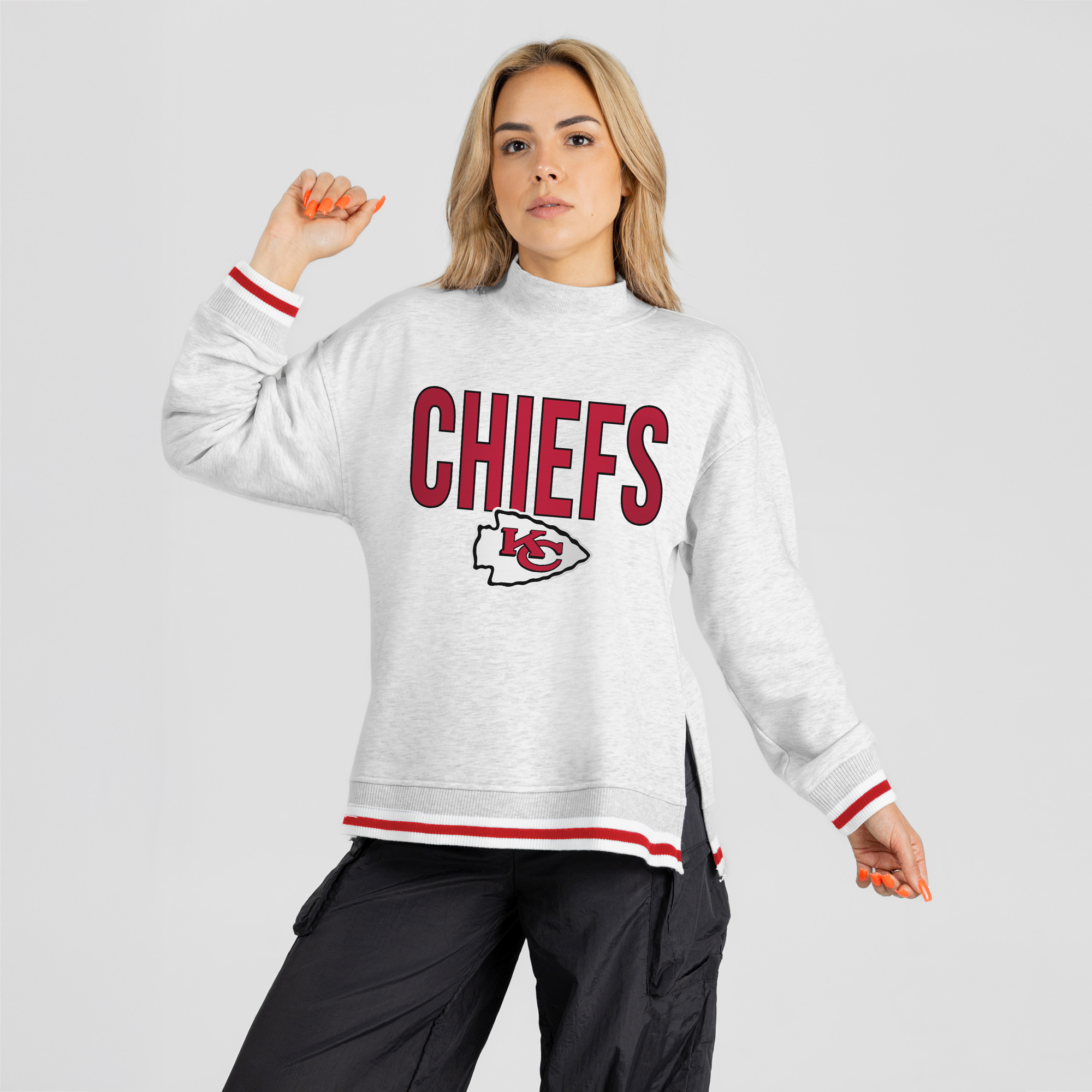 Women’s Gameday Couture Ash Kansas City Chiefs Rally Point Contrast Stripe Mock Neck Sweatshirt Women’s Gameday Couture Ash Kansas City Chiefs Rally Point Contrast Stripe Mock Neck Sweatshirt