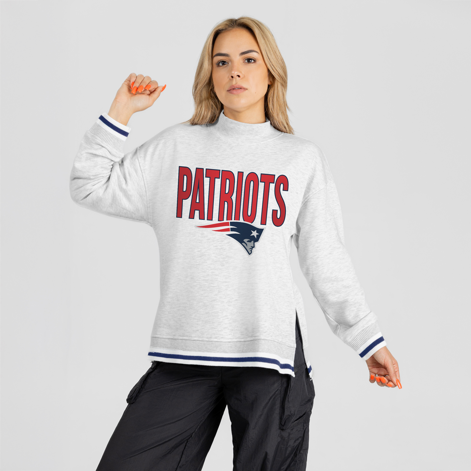 Women’s Gameday Couture Ash New England Patriots Rally Point Contrast Stripe Mock Neck Sweatshirt