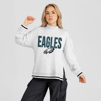 Women's Gameday Couture Ash Philadelphia Eagles Rally Point Contrast Stripe Mock Neck Sweatshirt