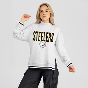 Women's Gameday Couture Ash Pittsburgh Steelers Rally Point Contrast Stripe Mock Neck Sweatshirt
