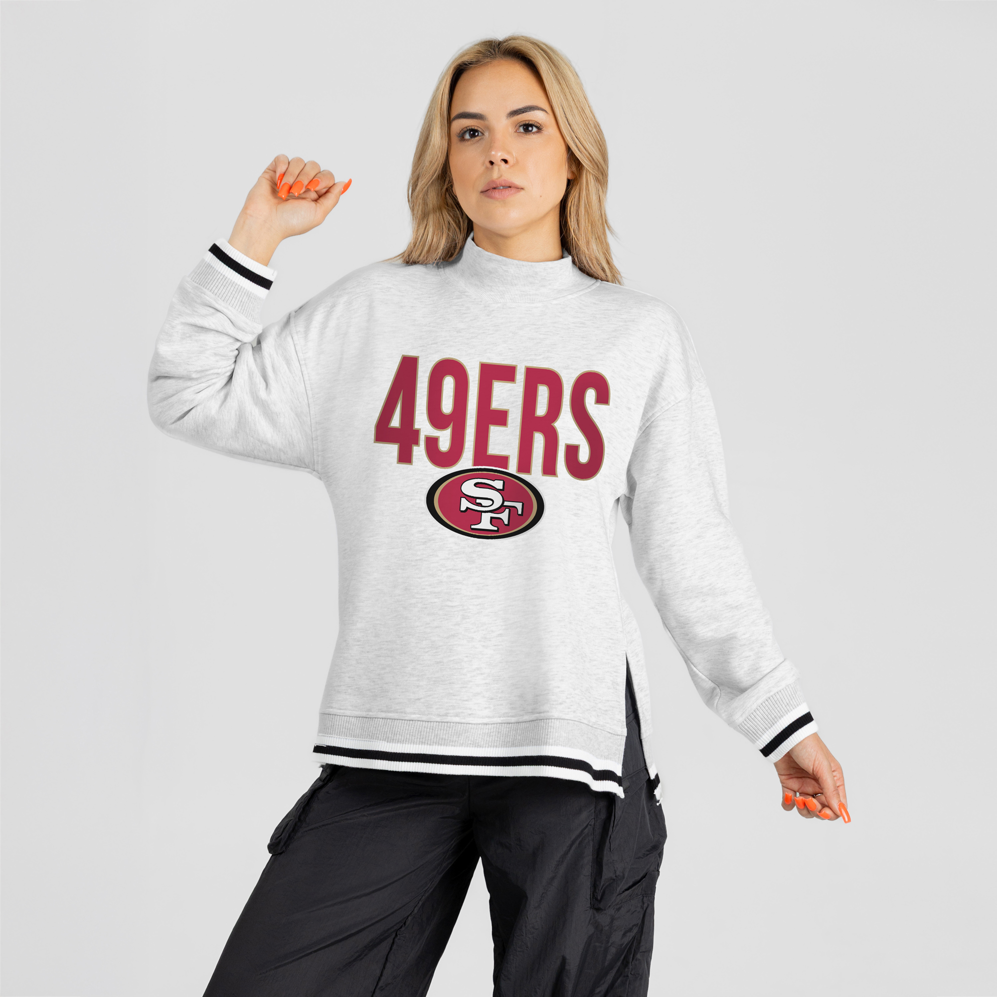 Gameday Couture Women's Ash San Francisco 49ers Rally Point Contrast Stripe Mock Neck Sweatshirt - Ash