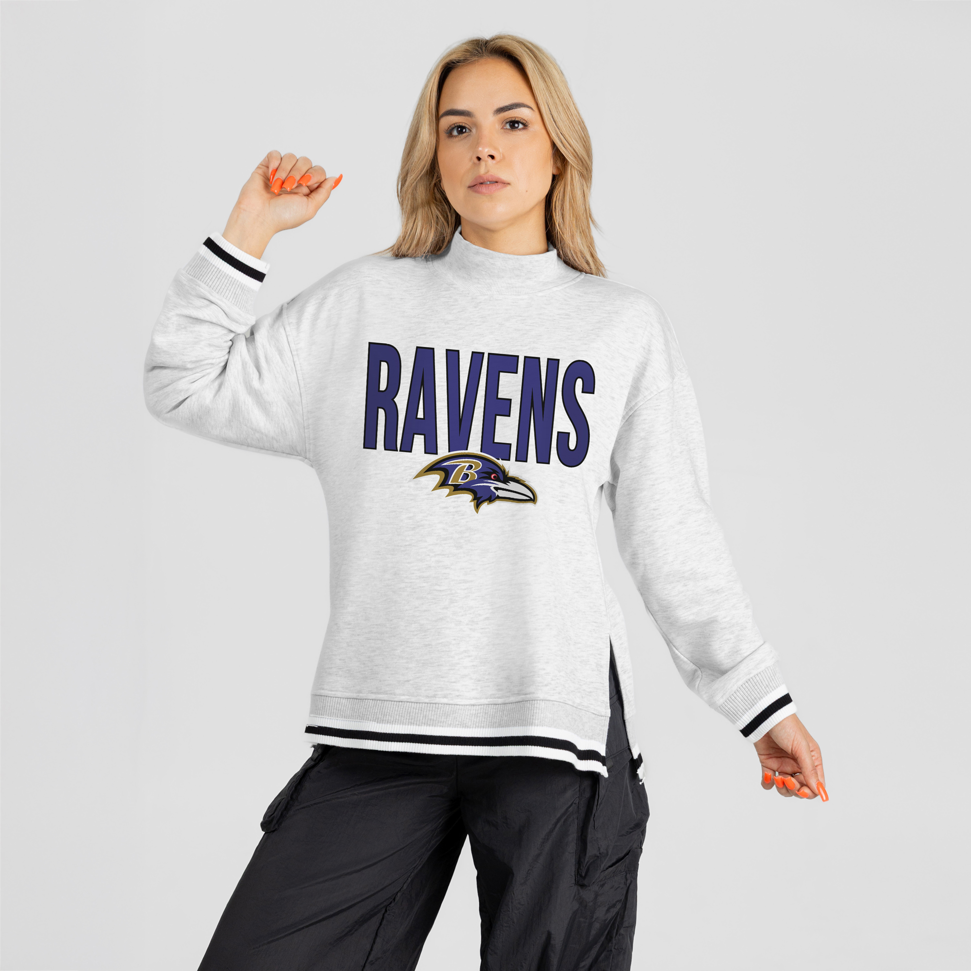 Gameday Couture Women's Ash Baltimore Ravens Rally Point Contrast Stripe Mock Neck Sweatshirt - Ash