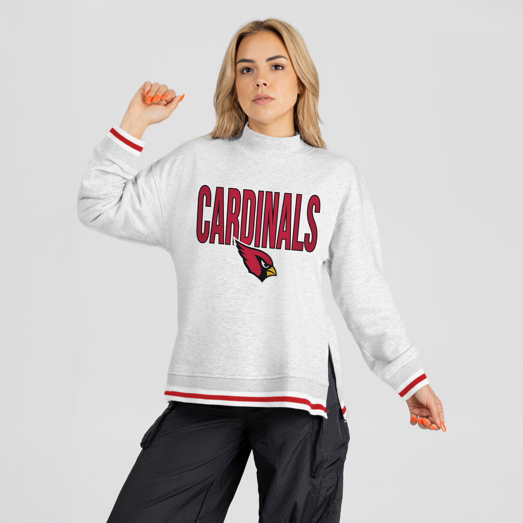 Women's Gameday Couture Ash Arizona Cardinals Rally Point Contrast Stripe Mock Neck Sweatshirt