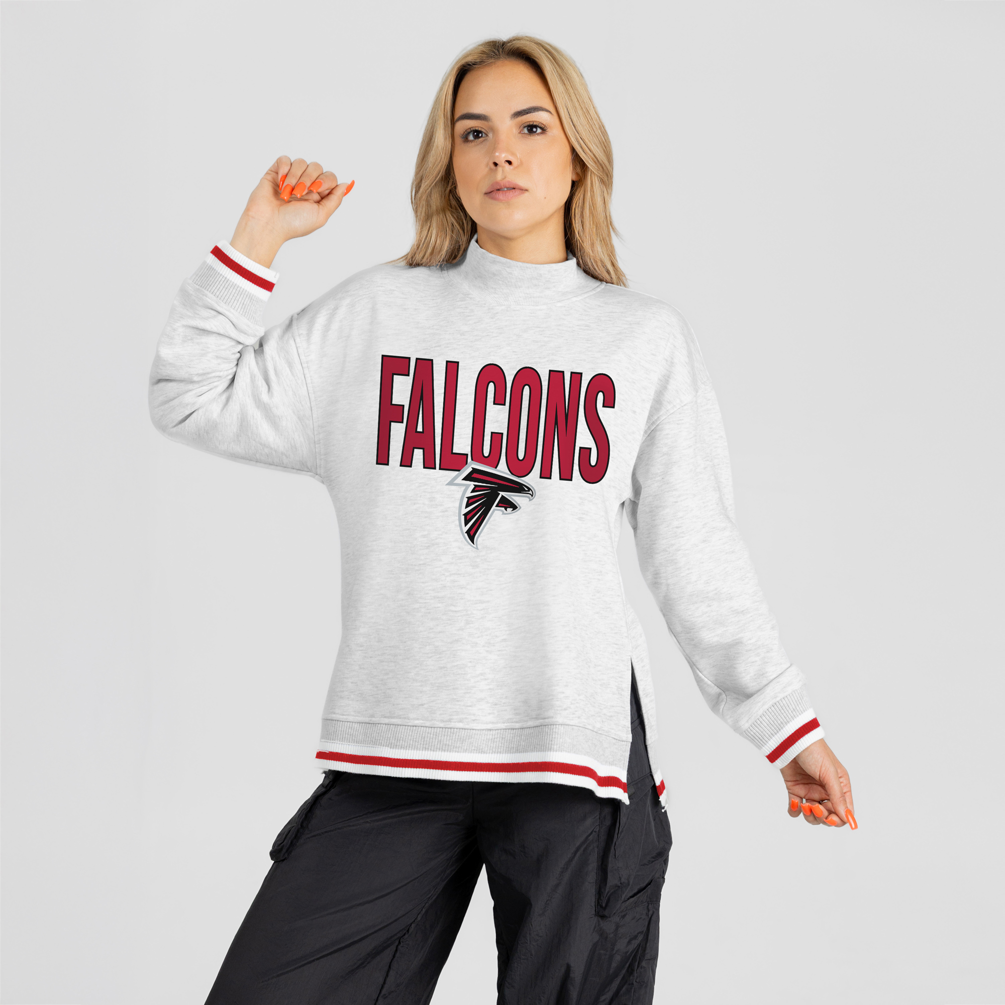 Women's Gameday Couture Ash Atlanta Falcons Rally Point Contrast Stripe Mock Neck Sweatshirt