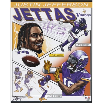 Justin Jefferson Minnesota Vikings Autographed 16" x 20" Photo Print with "Hit The Griddy" Inscription - Art by Brian Kong - Limited Edition of 10