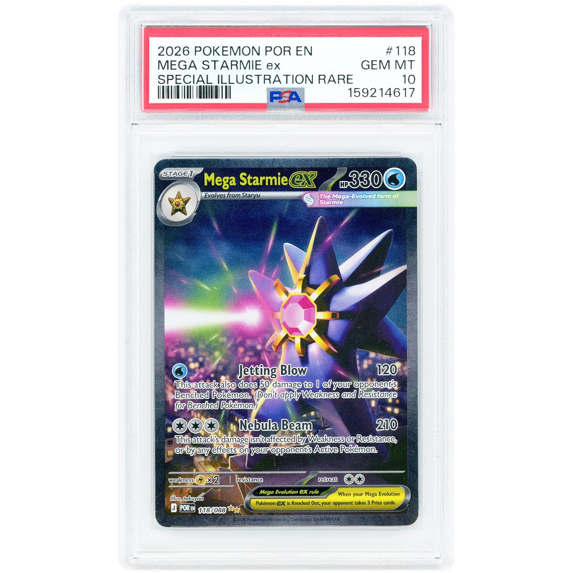 Mega Starmie EX 2026 Pokemon Perfect Order Special Illustration Rare #118 PSA Authenticated 10 Card