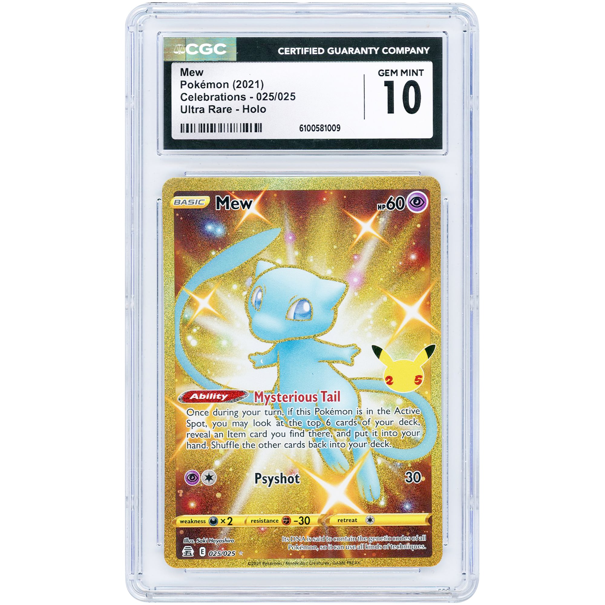 Mew 2021 Pokemon Celebrations Secret Rare #25 CGC Authenticated 10 Card