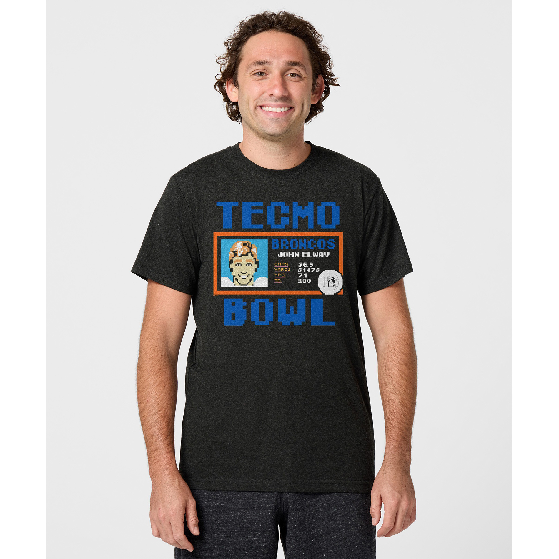 Homage Men's and Women's John Elway Charcoal Denver Broncos Tecmo Bowl Retired Player Graphic Tri-Blend T-Shirt - Charcoal