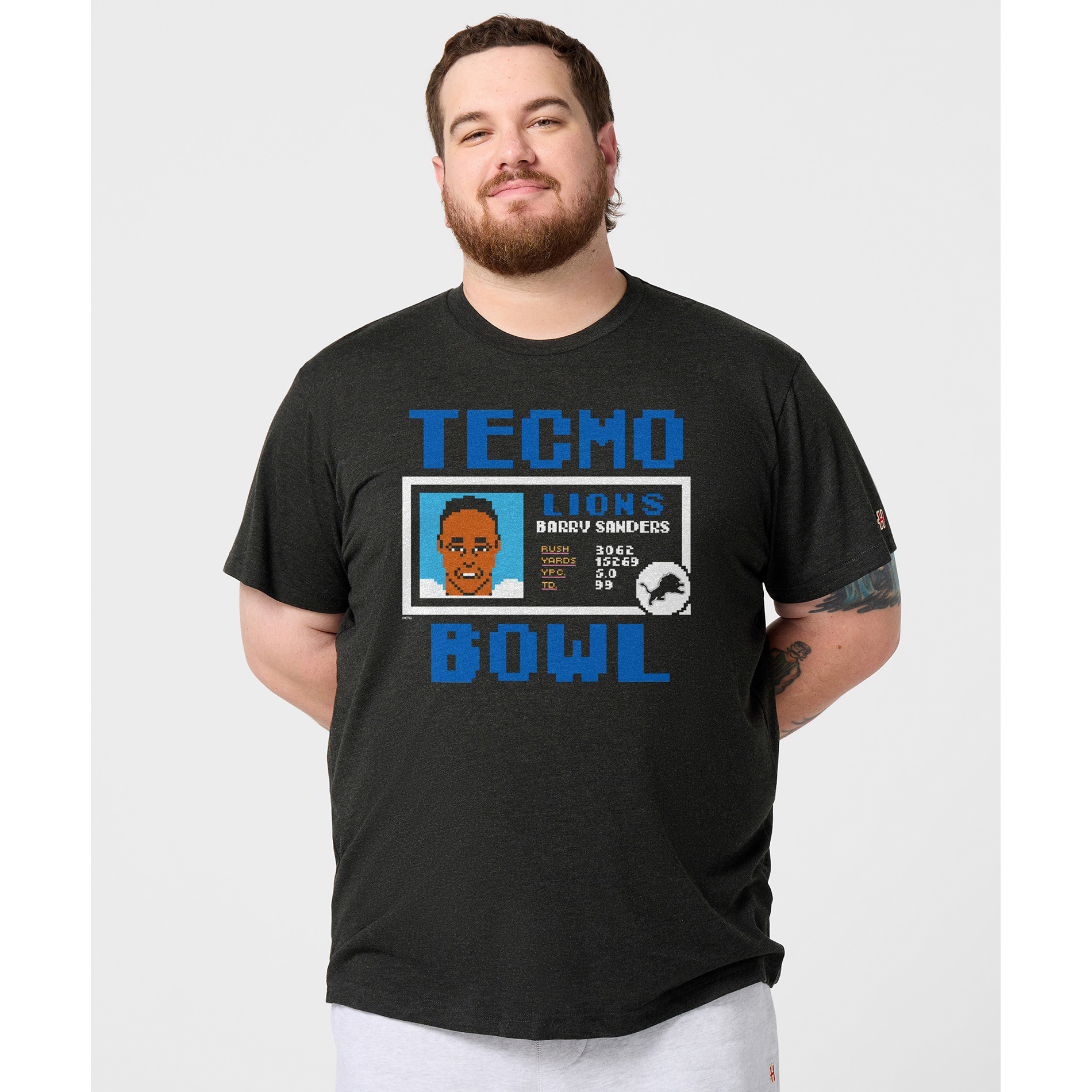 Unisex Homage Barry Sanders Charcoal Detroit Lions Tecmo Bowl Retired Player Graphic Tri-Blend T-Shirt
