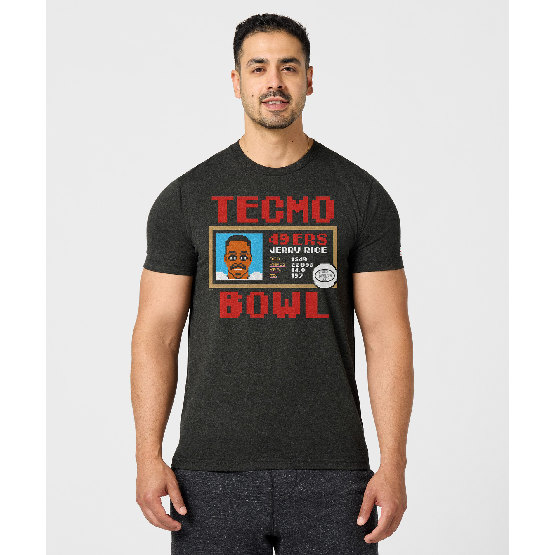 Homage Men's and Women's Jerry Rice Charcoal San Francisco 49ers Tecmo Bowl Retired Player Graphic Tri-Blend T-Shirt - Charcoal