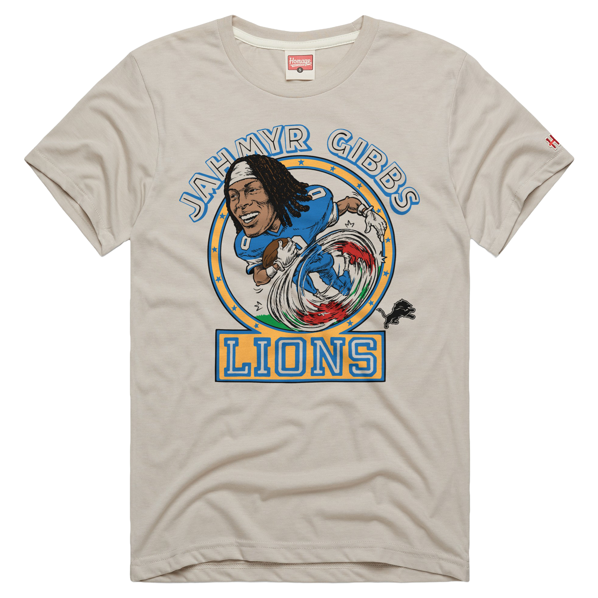 Unisex Homage Jahmyr Gibbs Stone Detroit Lions Caricature Player Graphic Tri-Blend T-Shirt