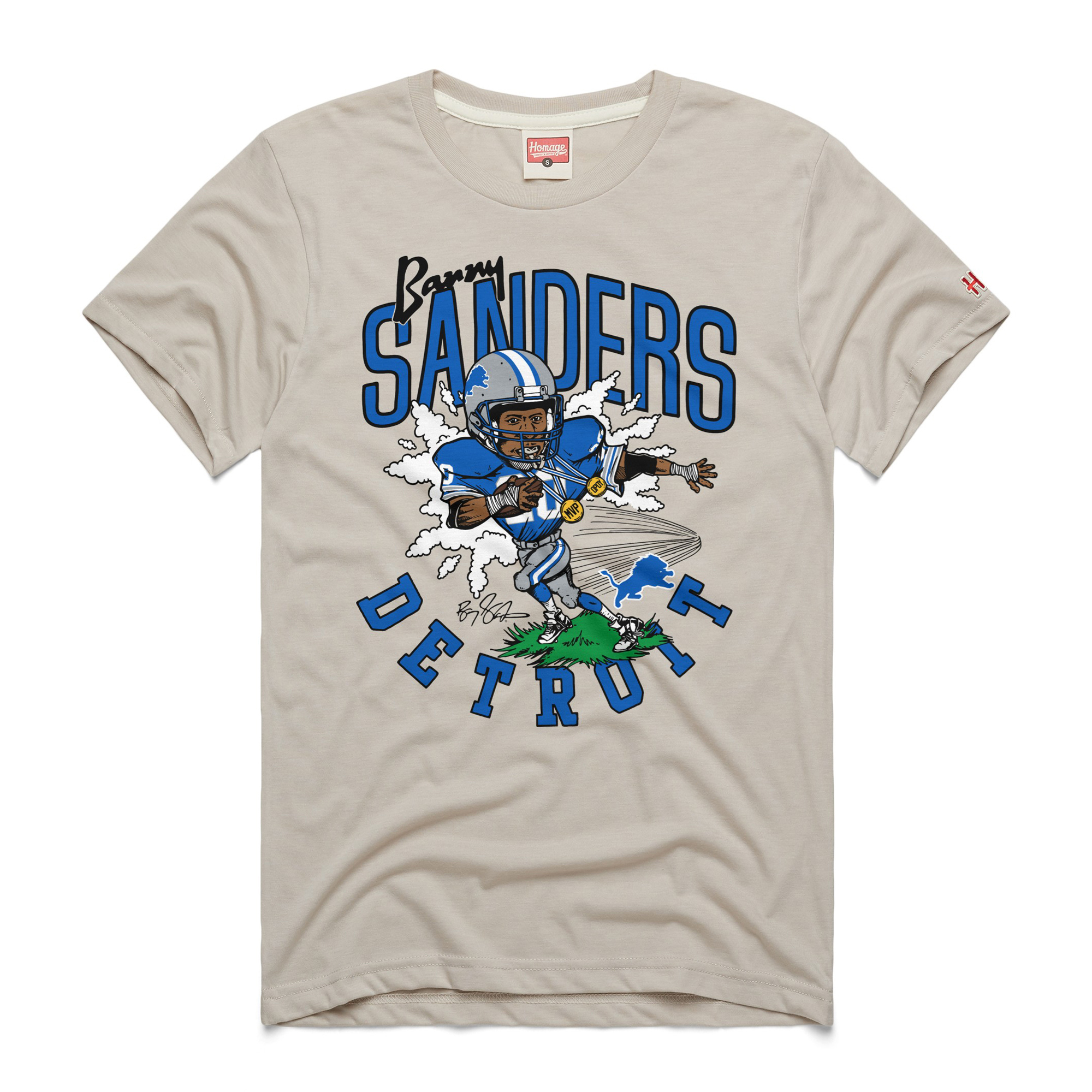 Unisex Homage Barry Sanders Stone Detroit Lions Caricature Player Graphic Tri-Blend T-Shirt