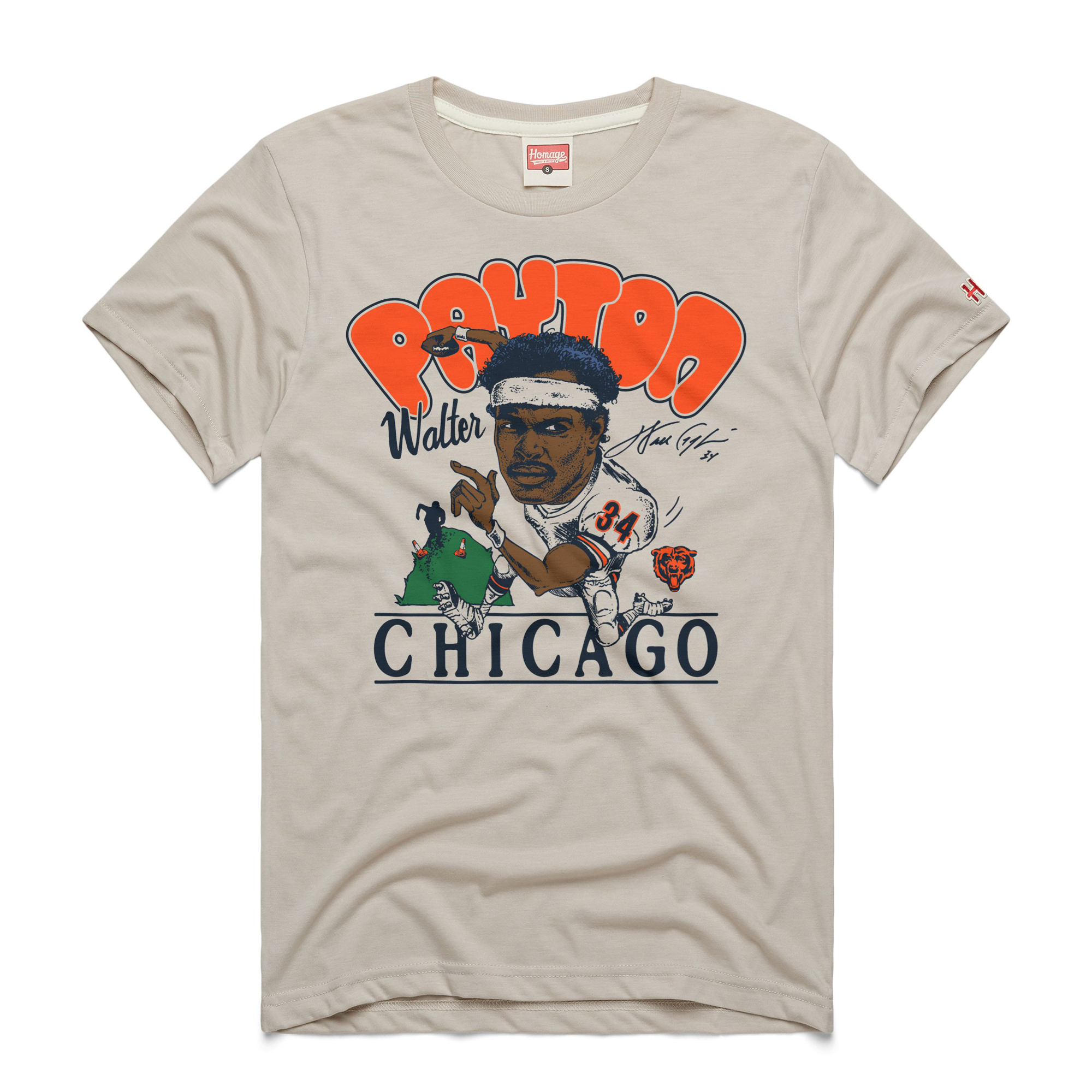 Homage Men's and Women's Walter Payton Stone Chicago Bears Caricature Player Graphic Tri-Blend T-Shirt - Stone