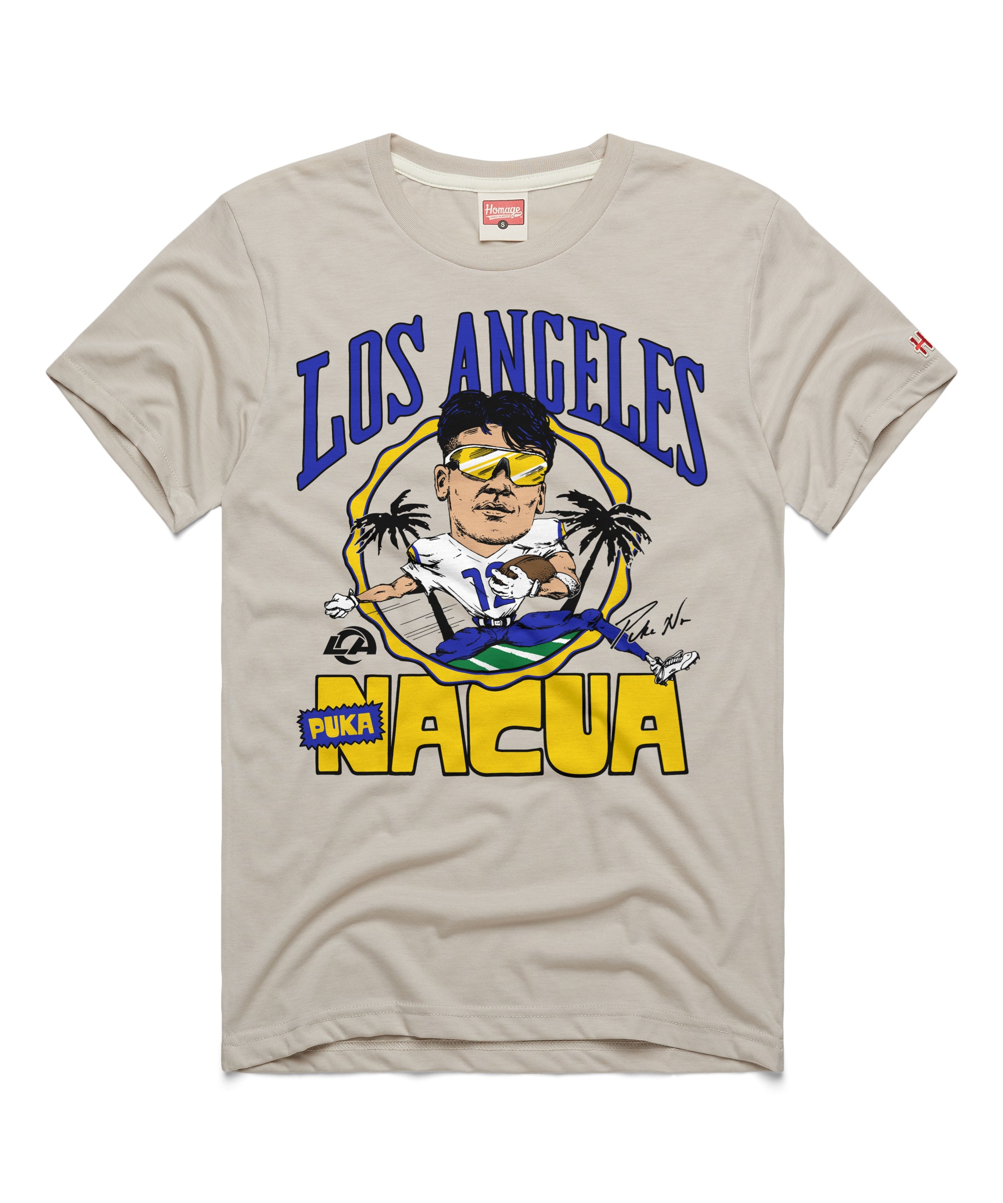 Unisex Homage Puka Nacua Stone Los Angeles Rams Caricature Player Graphic Tri-Blend T-Shirt