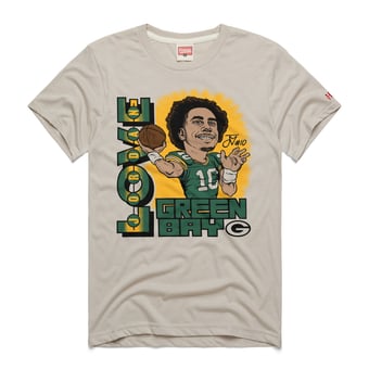 Unisex Homage Jordan Love Stone Green Bay Packers Caricature Player Graphic Tri-Blend T-Shirt