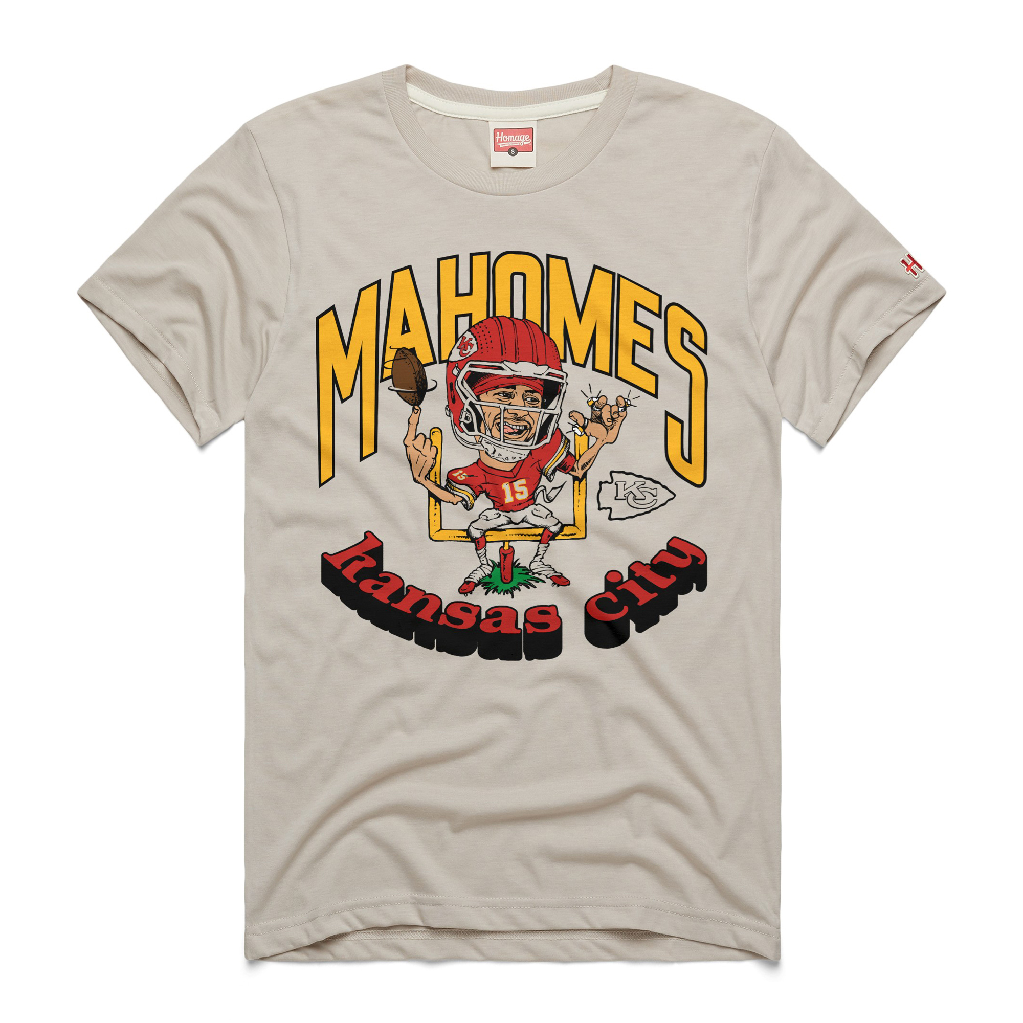 Unisex Homage Patrick Mahomes Stone Kansas City Chiefs Caricature Player Graphic Tri-Blend T-Shirt