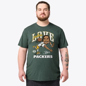 Unisex Homage Jordan Love Green Green Bay Packers Caricature Player Graphic Tri-Blend T-Shirt