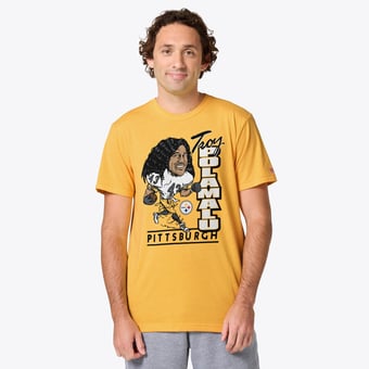 Unisex Homage Troy Polamalu Gold Pittsburgh Steelers Caricature Player Graphic Tri-Blend T-Shirt