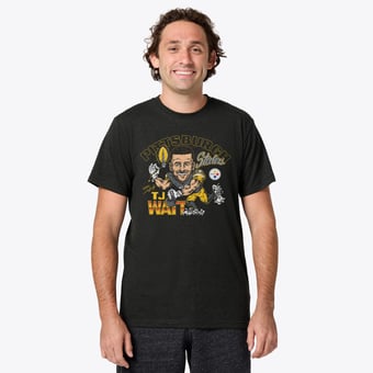 Unisex Homage T.J. Watt Charcoal Pittsburgh Steelers Caricature Player Graphic Tri-Blend T-Shirt