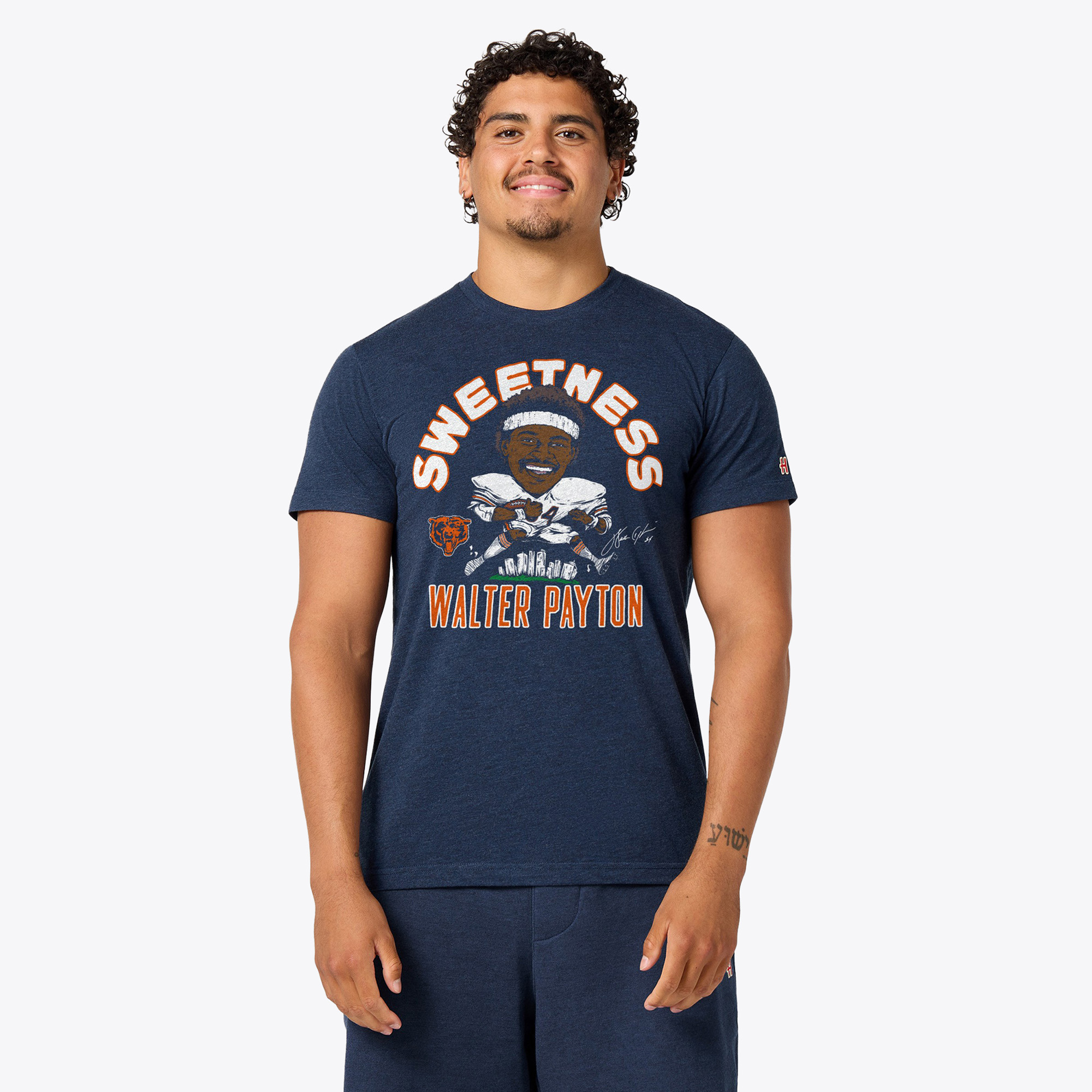 Homage Men's and Women's Walter Payton Navy Chicago Bears Caricature Player Graphic Tri-Blend T-Shirt - Navy