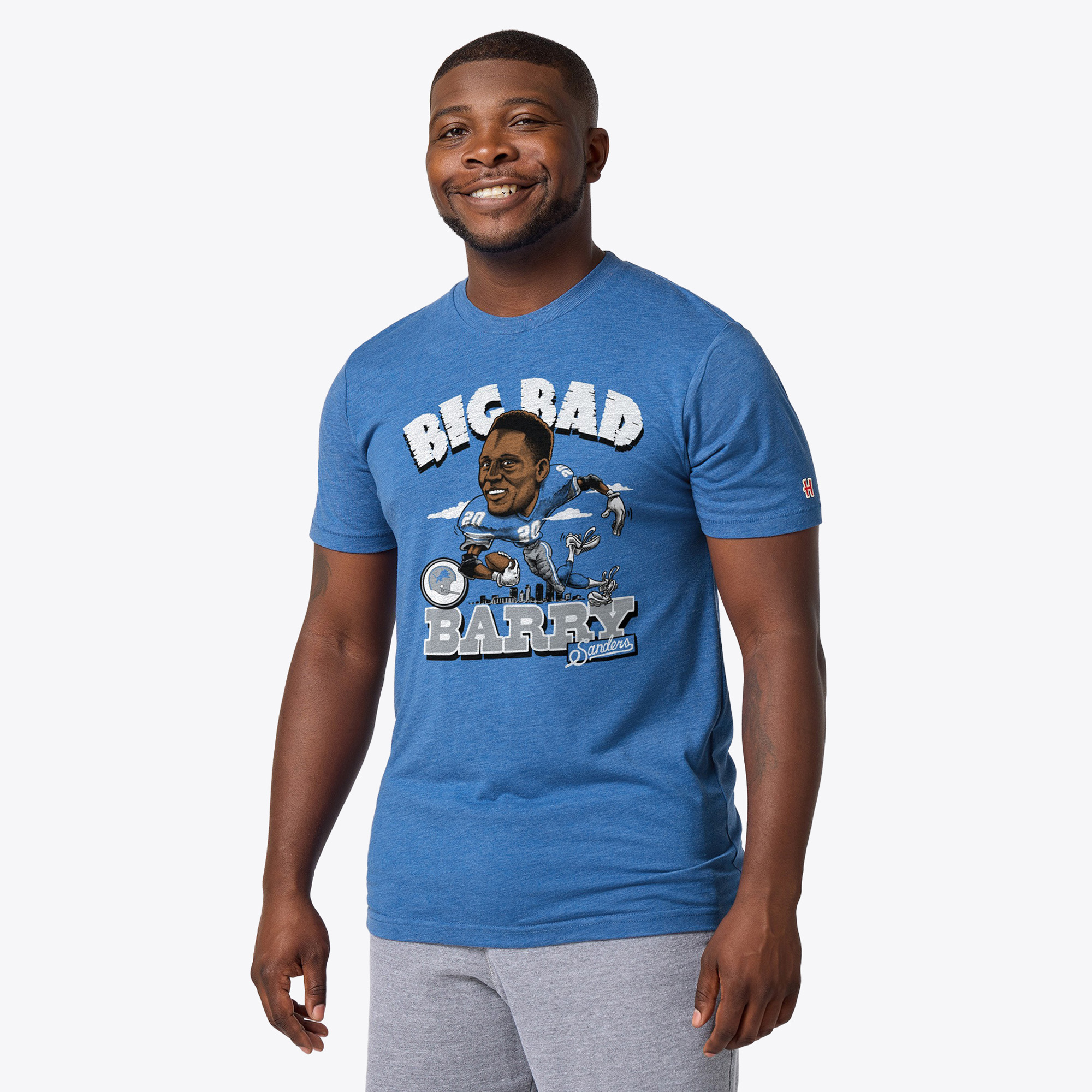 Unisex Homage Barry Sanders Royal Detroit Lions Caricature Player Graphic Tri-Blend T-Shirt