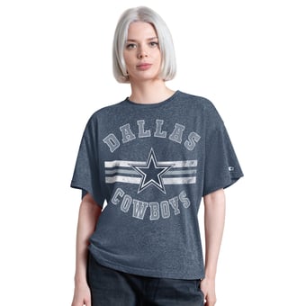 Women's Starter Navy Dallas Cowboys Jump Shot Boyfriend Cropped Tri-Blend T-Shirt