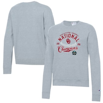 Women's Champion Gray Oklahoma Sooners 2026 NCAA Baseball Men's College World Series Champions Fleece Crewneck Sweatshirt
