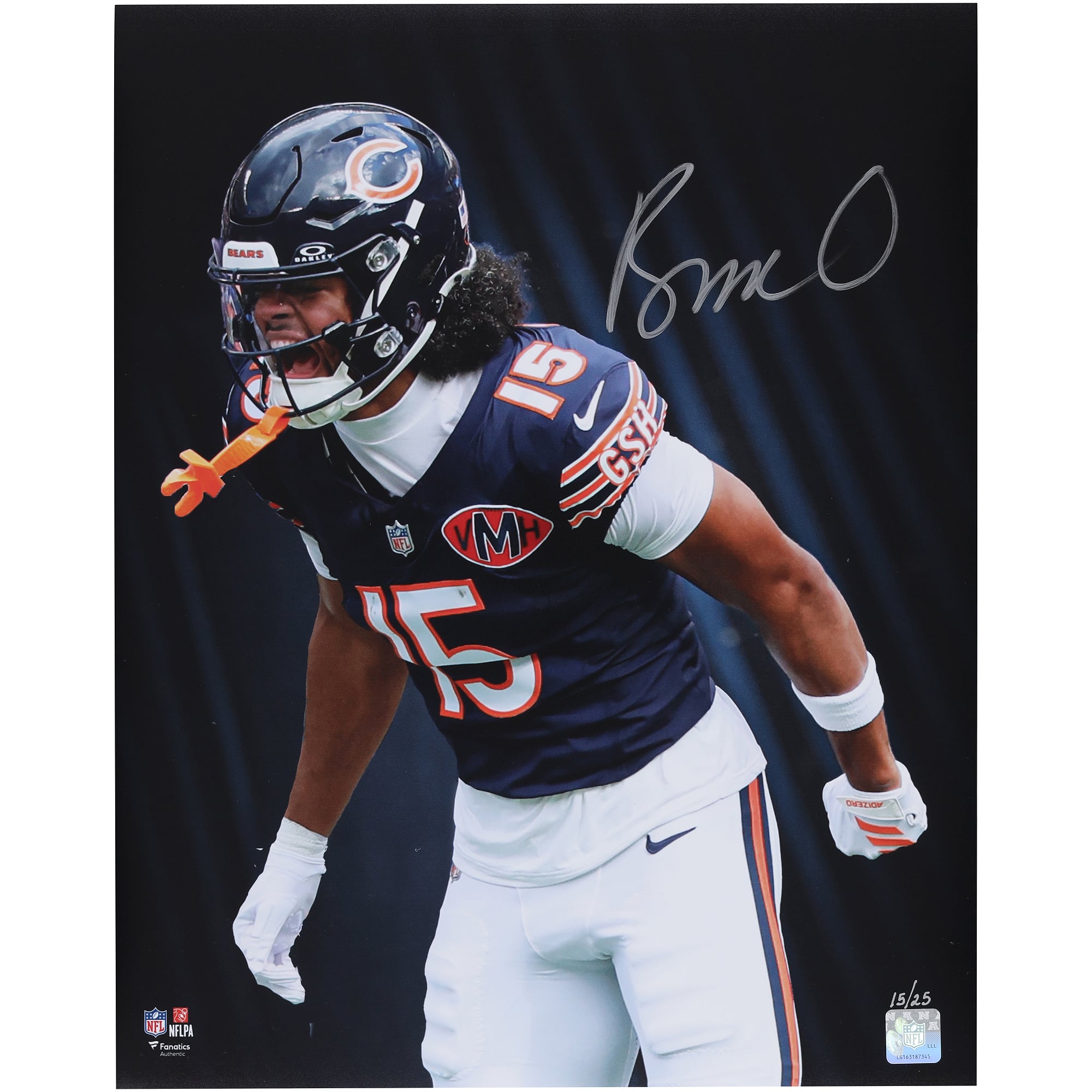 Rome Odunze Chicago Bears Autographed 16" x 20" Unleashed Black Spotlight Photograph with Silver Signature - Limited Edition of 25