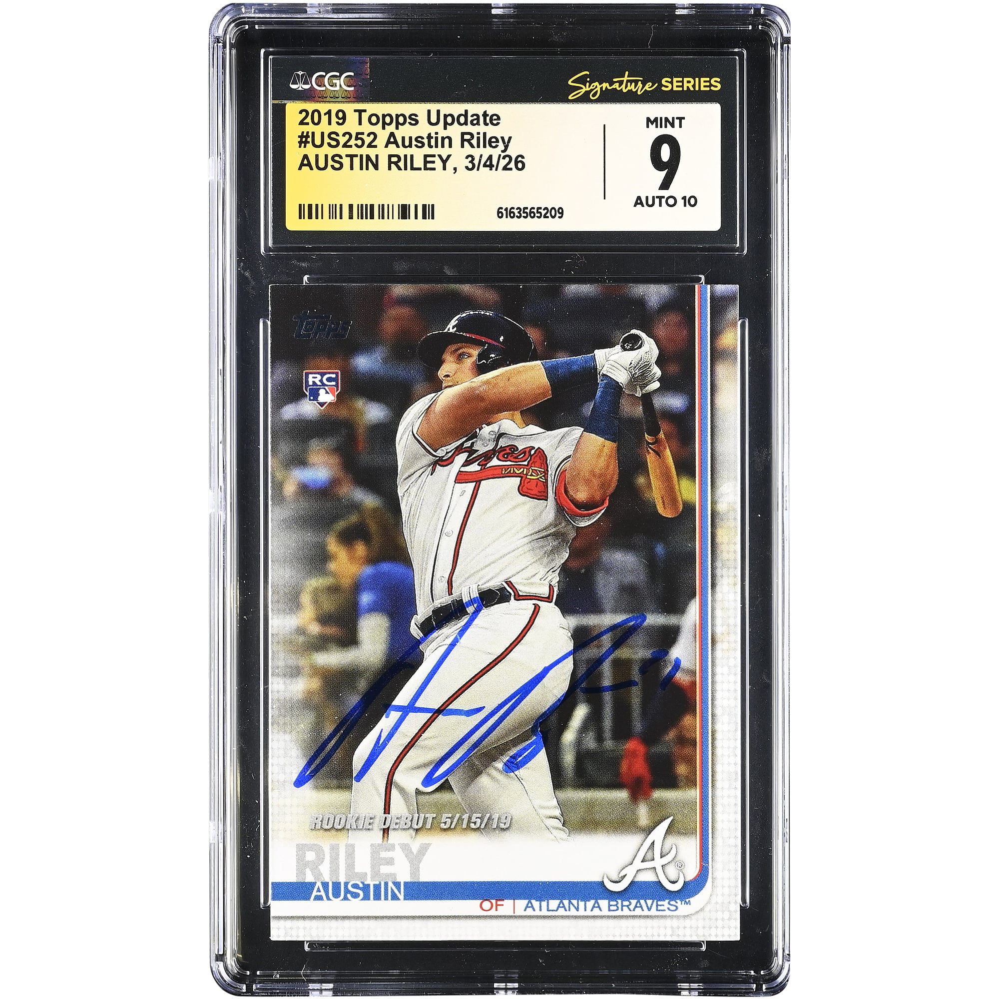 Austin Riley Atlanta Braves Autographed 2019 Topps Update #US252 CGC Authenticated 9/10 Rookie Card. rookie card picture