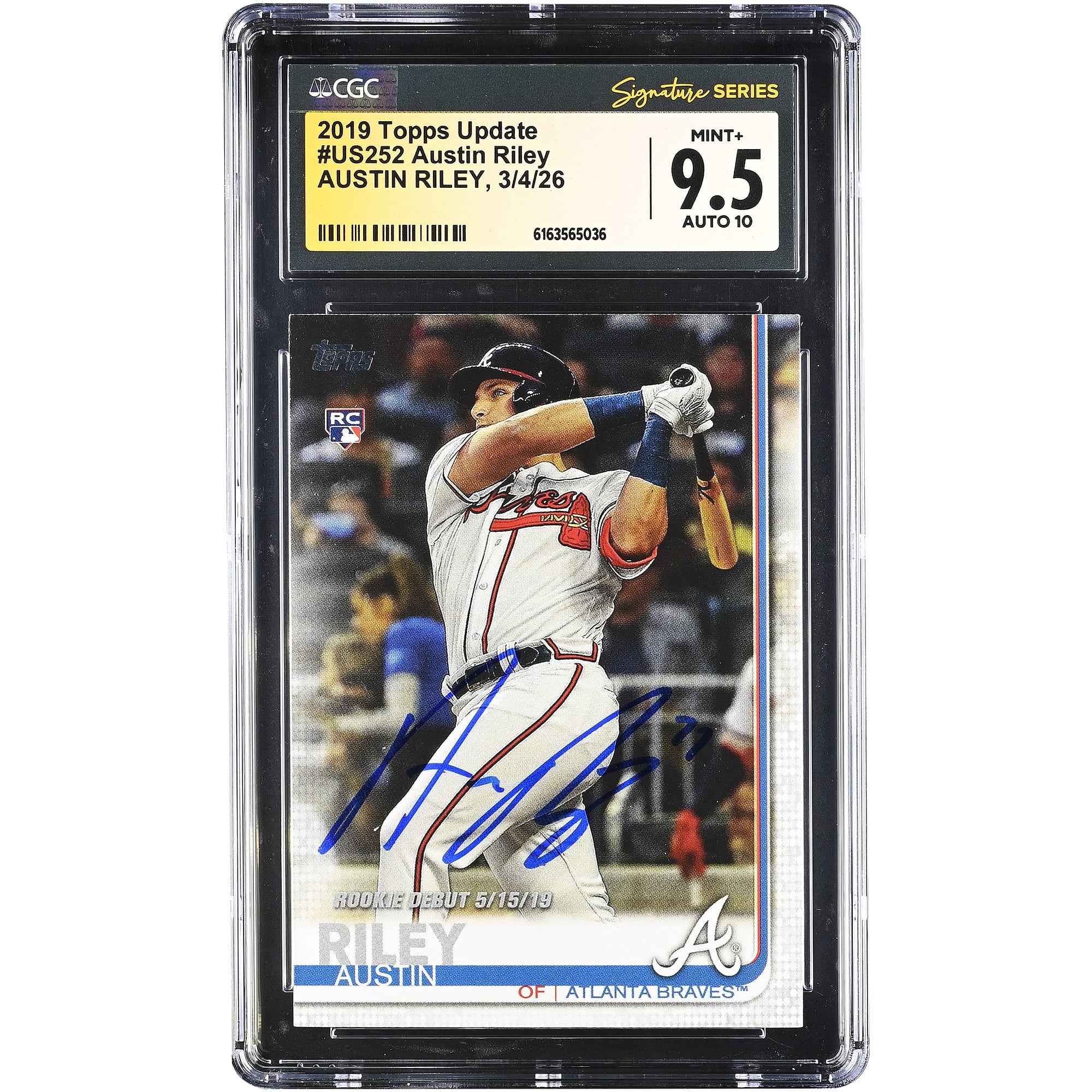 Austin Riley Atlanta Braves Autographed 2019 Topps Update #US252 CGC Authenticated 9.5/10 Rookie Card. rookie card picture