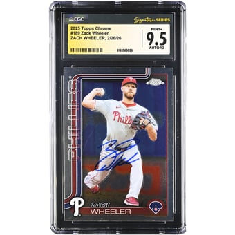 Zack Wheeler Philadelphia Phillies Autographed 2025 Topps Chrome #189 CGC Authenticated 9.5/10 Card