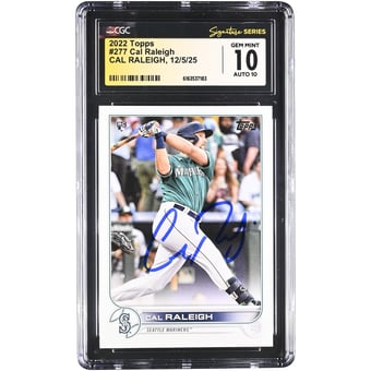 Cal Raleigh Seattle Mariners Autographed 2022 Topps #277 CGC Authenticated 10/10 Rookie Card
